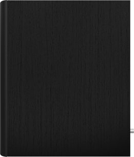 Klipsch The Fives II Lautsprecher in Schwarz, Seitenansicht mit strukturierter Holzoberfläche in Schwarz