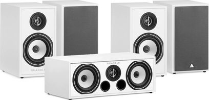 Pack de altavoces de estantería Triangle Borea BR02 blancos, 5 altavoces compactos blancos con altavoces negros, vista frontal