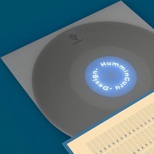 Halbtransparente HumminGuru-Innenhülle für Schallplatte mit schwarzer Vinylplatte, Draufsicht
