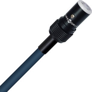 Phonokabel Wireworld Luna 10 Phono 1,5m, cylindrisk mørkeblå kappe, cylindrisk sort stik med tekstureret overflade og hvidt endestykke