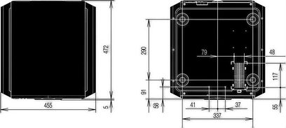 Schema tecnico di un supporto da soffitto per videoproiettore Chief Pack Elite JVC 7 cm nero con dimensioni in millimetri