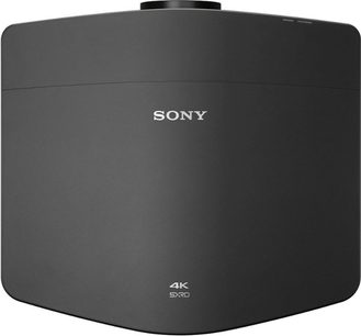 Sony VPL-VW870ES 4K SXRD sort videoprojektor, set forfra, afrundet kubisk form, hvidt "SONY"-logo øverst