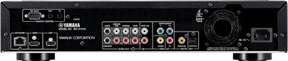 Yamaha BD-A1010 sort 4K Blu-ray-afspiller, frontvisning, audio/video-stik, display, kontrolknapper