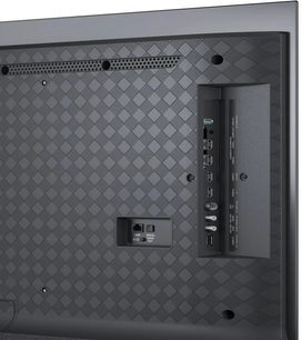 Loewe We. SEE 65 OLED dc, vista traseira preta com conectores laterais HDMI, USB, LAN e saída de áudio