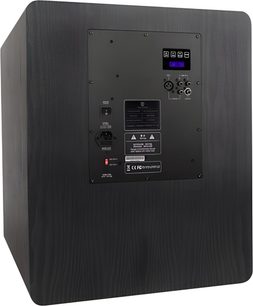 Tonewinner SW-D6000 subwoofer i sort, bagside med tilslutningspanel, digitalt display, træfinish