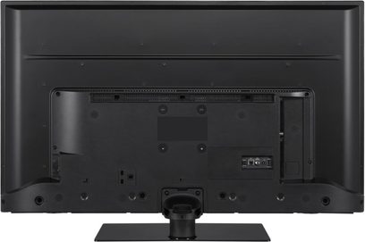 Panasonic TX-43LX670E TV, bagside, tilslutninger inklusiv HDMI- og USB-porte, sort centralt fødder