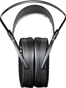 Atviro tipo ausinės „Hifiman Arya Stealth Magnet Version", priekinis vaizdas, juoda lankelio detalė, juodi ovalūs ausinių pagalvėlės, juoda grotelė
