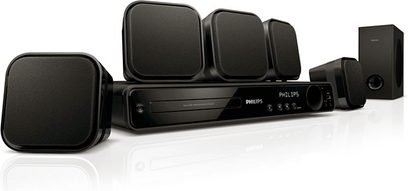 Philips HTS3270 svart hemmabiosystem bestående av 5 satellithögtalare, 1 basförstärkare och 1 centralenhet