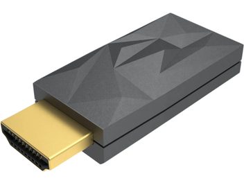 Adattatore HDMI iSilencer 2 Silent Power by ifi Audio, scocca grigia con motivi geometrici e connettore dorato