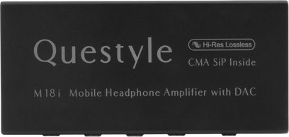 Convertor DAC portabil Questyle M18i negru, amplificator de căști mobil dreptunghiular văzut din față