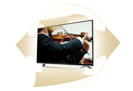 Violin spillet af hænder på en tv-skærm, tæt forfra-syn