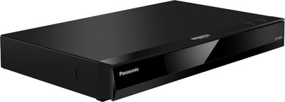 Panasonic DP-UB420 sort 4K Blu-ray-afspiller, set forfra i let nedadgående vinkel, liggende fladt