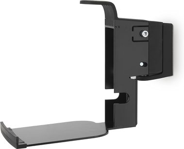 Supporto da parete per Sonos Five e Play:5 nero, struttura metallica angolare, fissaggio a muro con viti a vista, base curva