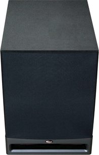 Sort Klipsch RB-81 II gulvhøjttaler, set forfra, mat sort rektangulært vertikalt kabinet og sort gitter