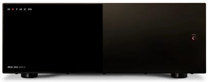 Amplificatore di potenza Anthem MCA 325 GEN 2 nero, pannello frontale nero opaco, logo bianco, manopola rossa, chassis in metallo
