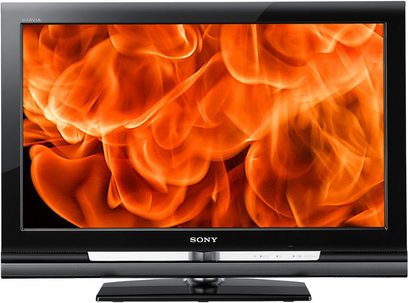 Sony KDL-32V4500 fladskærms-TV med nærbillede af flammende, orangefarvede hvirvler på sin højopløsningsskærm