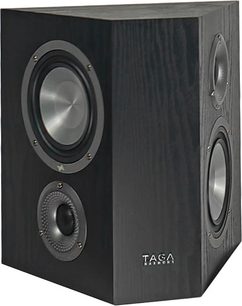 Taga Harmony Platinum S-100 V.4 sort højttaler, set forfra, med basenheder, diskant og bas-refleksport
