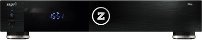 Zappiti Neo multimedie-afspiller, sort børstet aluminiumsfront, blå LED-display, rent og elegant design