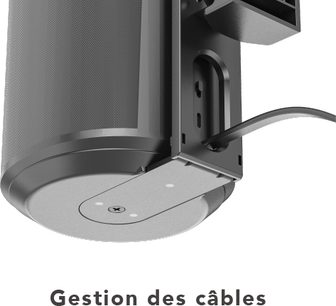 Norstone Mount roterende sort højttalerstativ til Sonos ERA 100, set nedefra, synlig kabel, integreret kabelstyring