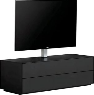 Тумба під телевізор Sonorous Elements EX10-DD-BLK-BLK-2-A чорного матового кольору, низький дизайн із двома шухлядами та вбудованим кронштейном для телевізора
