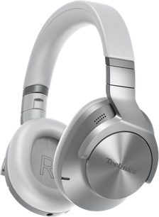 Відкриті Hi-Fi навушники Technics EAH-A800 сріблястого кольору, вигляд зліва, світло-сіре оголів’я та овальні чашки, хромовані елементи оздоблення