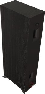 Klipsch RP-6000F II gulvhøjttaler ebony 2022-udgave set fra 3/4 bagfra, mørk træfinish med struktur