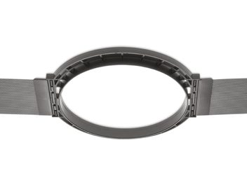 Inel de montare Bowers & Wilkins PMK C8 din metal gri închis cu grilă de protecție din plasă metalică, vedere frontală