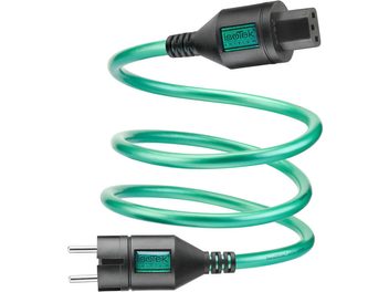 IsoTek EVO3 Initium 1,5 m zaļa spirālveida barošanas vads ar melniem IEC C13 savienotājiem un kontaktdakšu