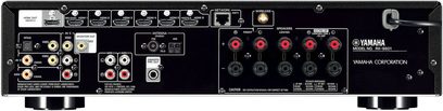 Yamaha RX-S601 schwarzer Heimkino-Verstärker, Rückseite, Audio-/Video-Anschlüsse, Antennen, Netzwerk-Anschlüsse, HDMI, Optisch