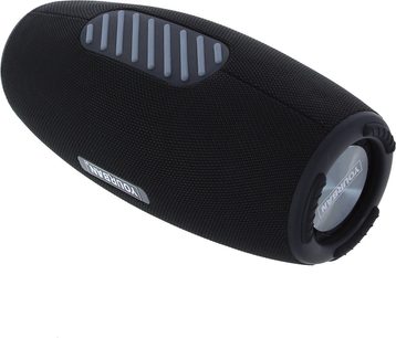 Přenosný Bluetooth reproduktor Yourban Getone 45, válcový tvar, černá textilie, pohled v perspektivě, viditelný logo na konci