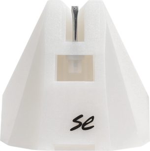 Diamant til pladespiller Ortofon STYLUS 2M MONO SE, set forfra, hvid finish, inskription "se" nederst
