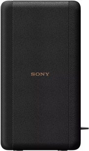Trådløs tilsluttet højttaler SA-RS3S, set forfra, sort finish, Sony-logo centreret, perforeret gitter på venstre side