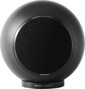 Cassa acustica Elipson Planet L Performance nero opaco con forma sferica, griglia frontale nera e base circolare