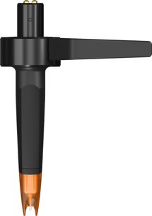 Ortofon Concorde Music bronz plak çalar DJ hücresi, yan görünüm, siyah gövde, yarı saydam turuncu uç