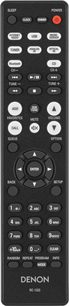Sort Denon RC-1222 fjernbetjening med knapper til at styre CEOL RCD-N12DAB + SC-N10 hi-fi mini-anlæg, set forfra