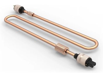 Strømkabel Quasar 1,8 m, kobberfinish, teksturerede cylindriske stik, sorte ender, perspektivvisning