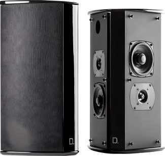 Definitive Technology SR9080 sorte rektangulære baghøjttalere, børstet aluminium, sort grill, bi-amplificering