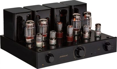 Puresound A30-R tube hi-fi amplifier, black rectangular chassis, 8 gleaming tubes, 2 transformers