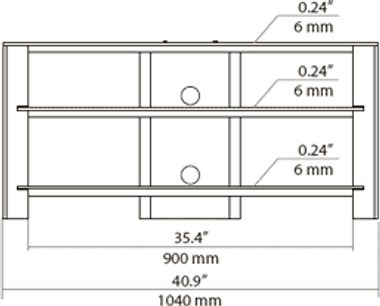 Norstone Design Wooden 3-niche TV-møbel 900 x 1040 x 400 mm, teknisk diagram med dimensioner i tommer og millimeter