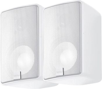 Par de colunas hi-fi compactas Canton Plus XL.3 branco mate com grelha frontal vista de frente
