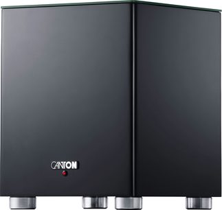 Canton Smart Sub 8 svart subwoofer med stilren kubisk design, runda metallfötter och slät ovansida