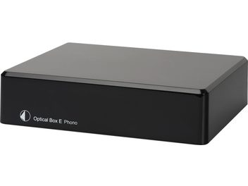 Pro-Ject Optical Box E Phono -musta esivahvistin, kompakti suorakulmainen ja tyylikäs kotelo, ylhäältä kuvattuna