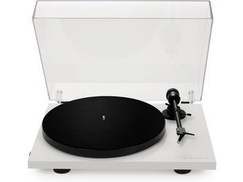 Triangle Lunar 1 pladespiller i creme, gennemsigtig kabinet, sort pladetallerken, tonearm, sølvfarvede fødder