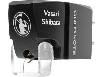 Sort kassettesystem til hi-fi pladespiller med hvidt cirkulært logo, teksten Vasari Shibata, gennemsigtig holder og synlig nål