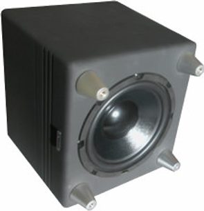 Tannoy TS10 sort baskabin, set forfra i perspektiv, front med højttaler og cirkulære bass-refleksporte