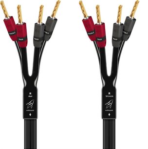 Audioquest Rocket 11 SBA Lautsprecherkabel, Bi-Wiring, schwarz, Bananenstecker in Rot und Grau, gekennzeichnet mit Treble und Bass