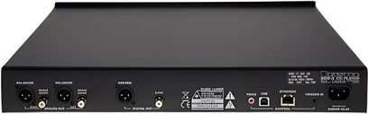 Juodas Bryston BCD-3 CD grotuvas, galinis vaizdas su XLR, koaksialinėmis, optinėmis išvestimis ir maitinimo lizdu