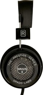 Åben hi-fi hovedtelefon Grado SR225x sort, set fra venstre profil, med rund metalrist på ørepude og "R" logo på ørekop