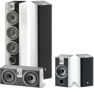 Sada sloupových reproduktorů Focal Pack Chorus 726 bílá, 2 velké a 2 malé, obdélníkové, černé a bílé, s kulatými černými reproduktory
