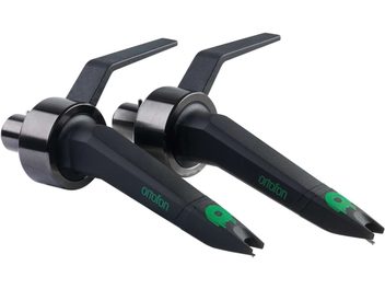 Two Ortofon Concorde MKII TWIN MIX black DJ cartridges for vinyl turntables, contoured, diamond styli